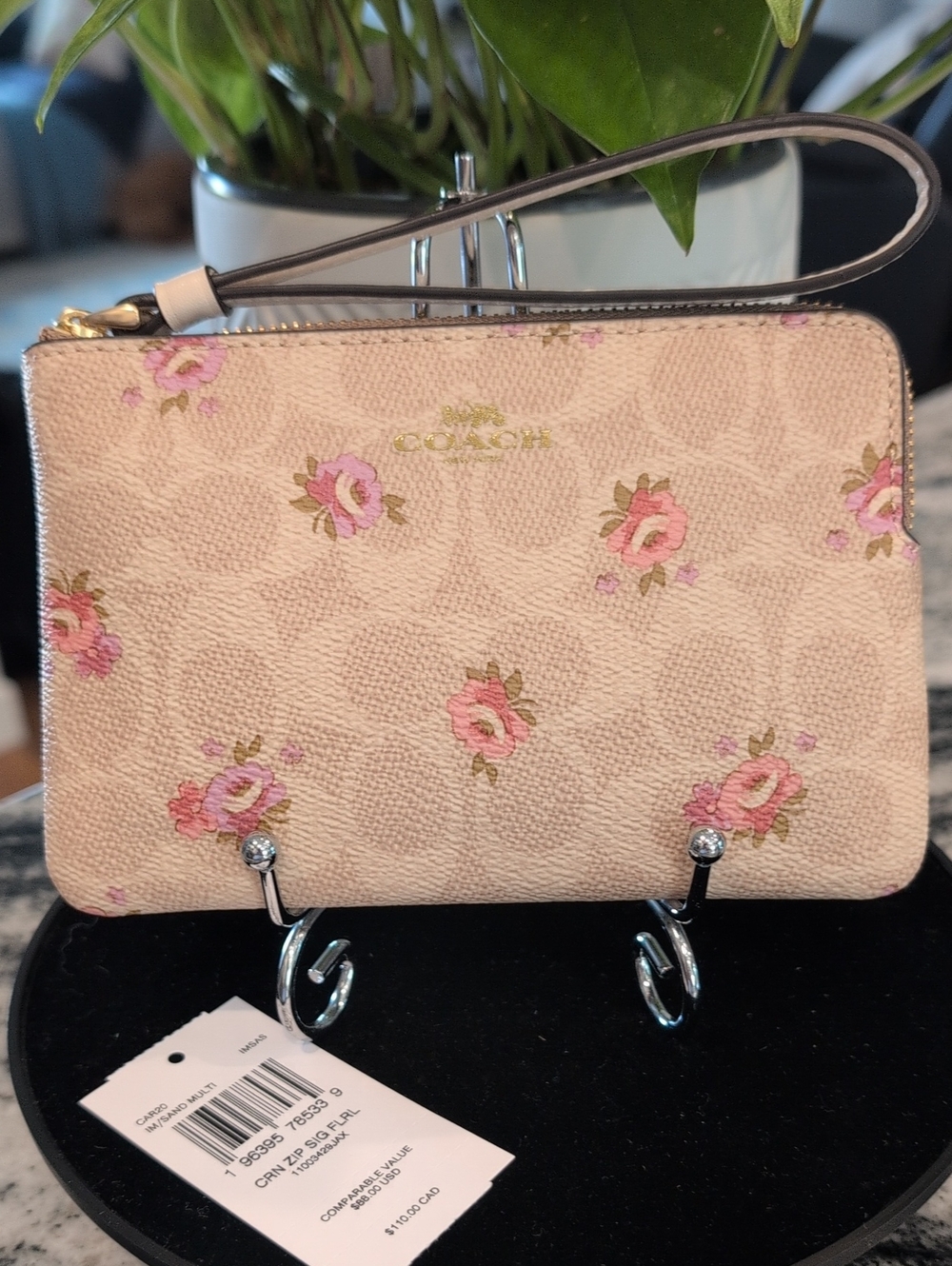 Coach Floral Signature Corner Zip Wristlet